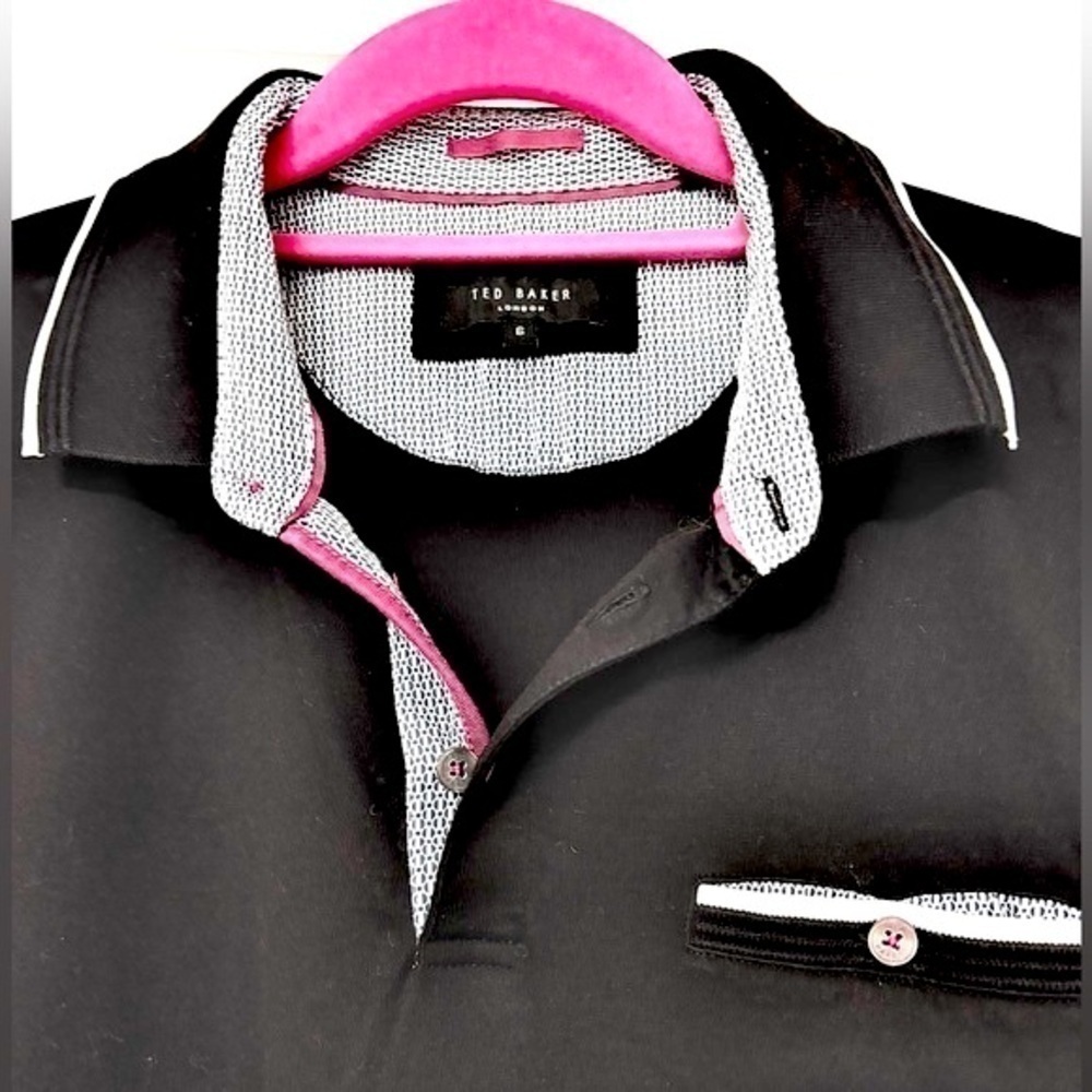 Ted Baker London Derry Black Short Sleeve Polo Collared Sz 6 Medium Lightweight